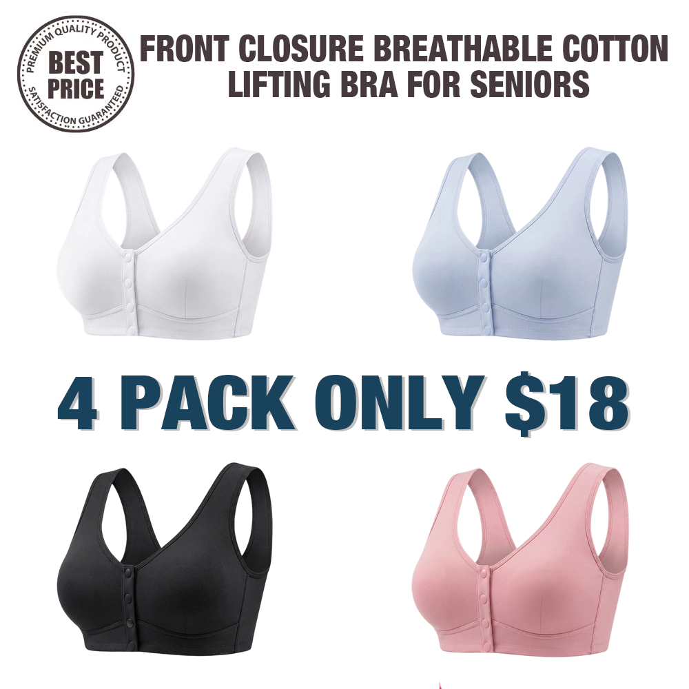 🔥Last Day💥Front Closure Breathable Cotton Lifting Bra for Senior
