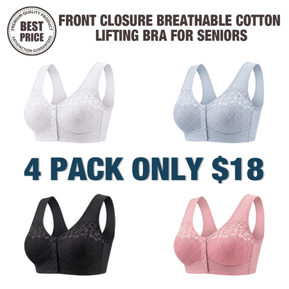 🔥Last Day💥Front Closure Breathable Cotton Lifting Bra for Senior