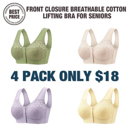 🔥Last Day💥Front Closure Breathable Cotton Lifting Bra for Senior