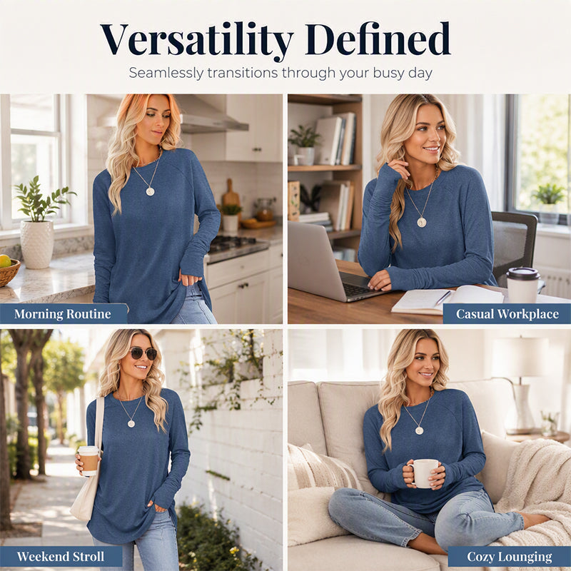 ⏳LAST DAY 🔥🍂Women's Casual Crewneck Top with Thumbholes